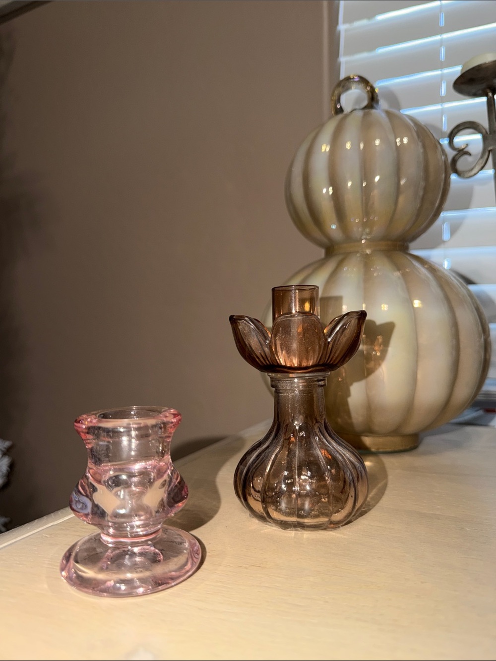 Decorative Glass Candle Holders - Pink & Purple